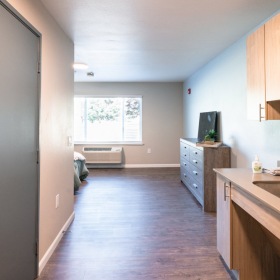 spacious hallway with kitchenette